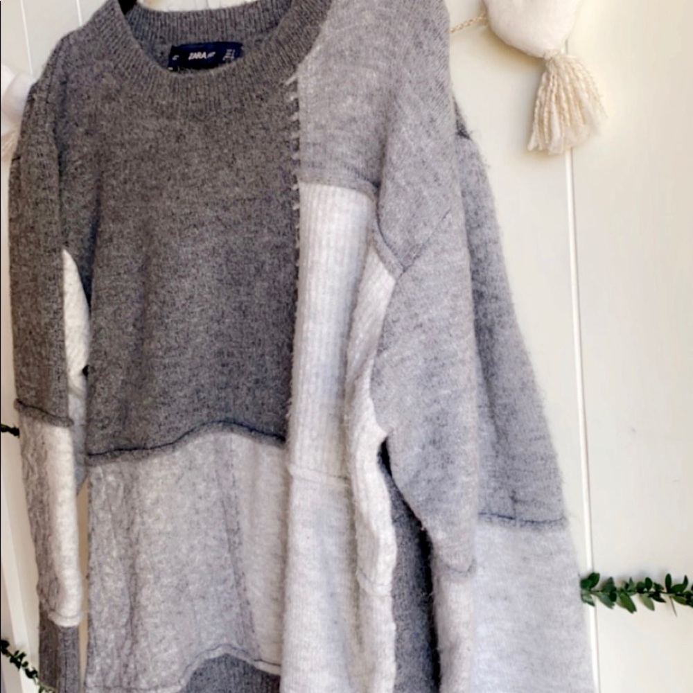 Zara Gray Patchwork Color Block Oversized Sweater - image 4